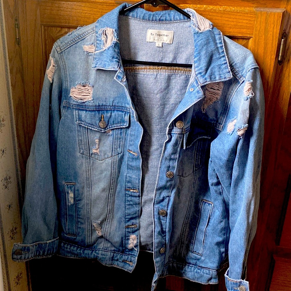 Distressed jean jacket